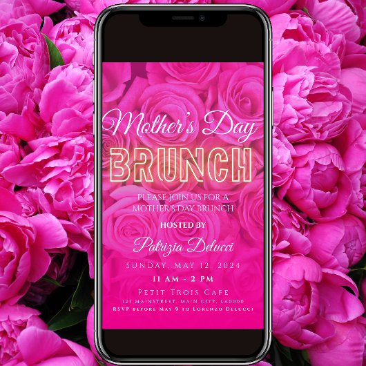 Moederdag Neon Roze Rose Invitation Kaart