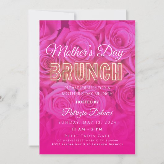Moederdag Neon Roze Rose Invitation Kaart (Voorkant)