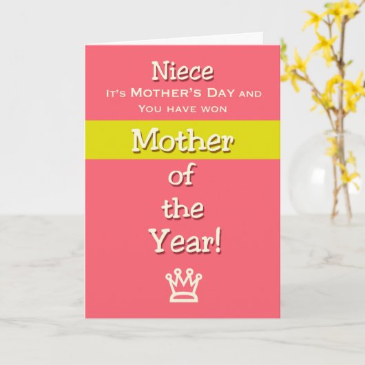 Moederdag Nichtje Humor Moeder van het Jaar! Kaart (Gele Bloem)