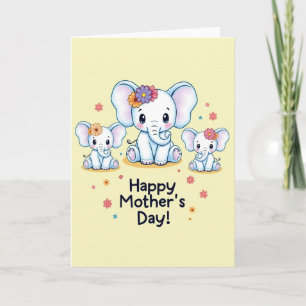 Moederdag Olifant kaart met bloemen