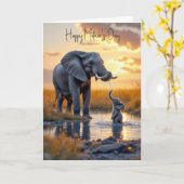 Moederdag olifant met Baby Kaart (Gele Bloem)