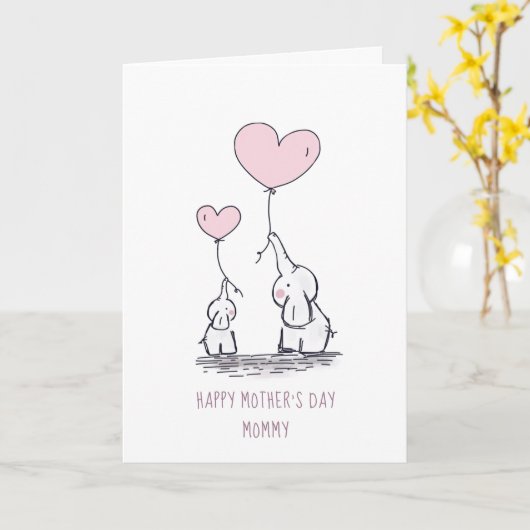 Moederdag olifanten Mam en Baby Kaart (Gele Bloem)