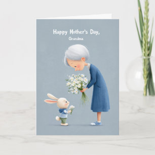 Moederdag Oma – Knuffelkonijn met Bloemen Kaart