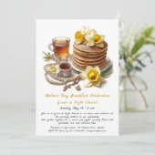 Moederdag ontbijt, narcissen en pannenkoeken kaart (Staand voorkant)