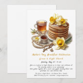 Moederdag ontbijt, narcissen en pannenkoeken kaart (Voorkant / Achterkant)
