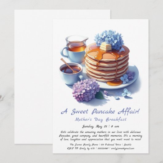 Moederdag ontbijt - Pannenkoeken & lila Kaart (Voorkant / Achterkant)