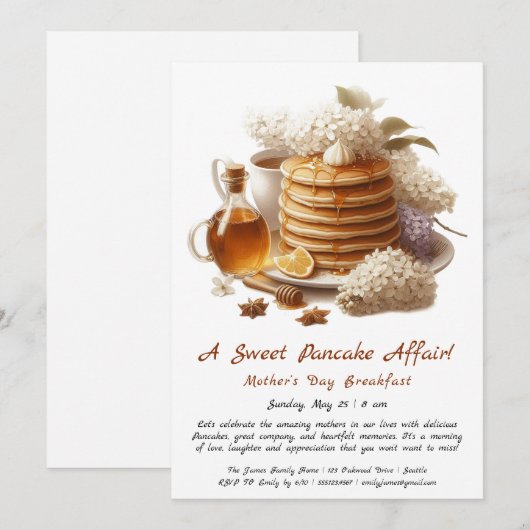 Moederdag ontbijt - Pannenkoeken & lila Kaart (Voorkant / Achterkant)