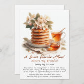 Moederdag ontbijt, pannenkoeken, meidoorns bloem kaart (Voorkant / Achterkant)