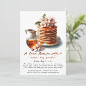 Moederdag ontbijt, pannenkoeken, meidoorns bloem kaart (Staand voorkant)