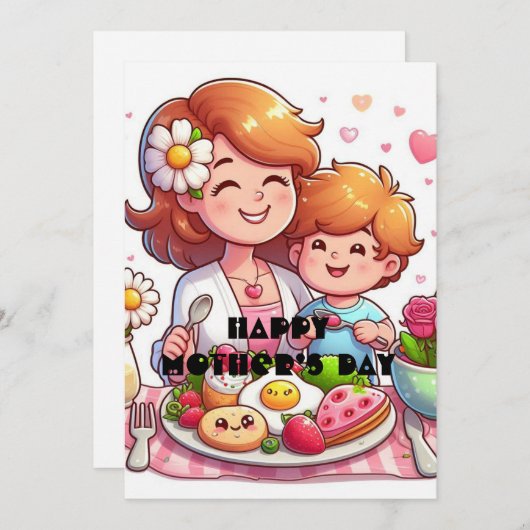 Moederdag Ontbijt Surprise Feestdagenkaart (Voorkant / Achterkant)