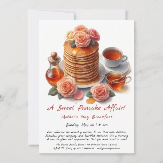 Moederdag Ontbijt Uitnodiging – Pancakes Rozen (Voorkant)