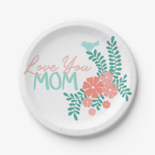 Moederdag ontwerp, love you mom tekst papieren bordje