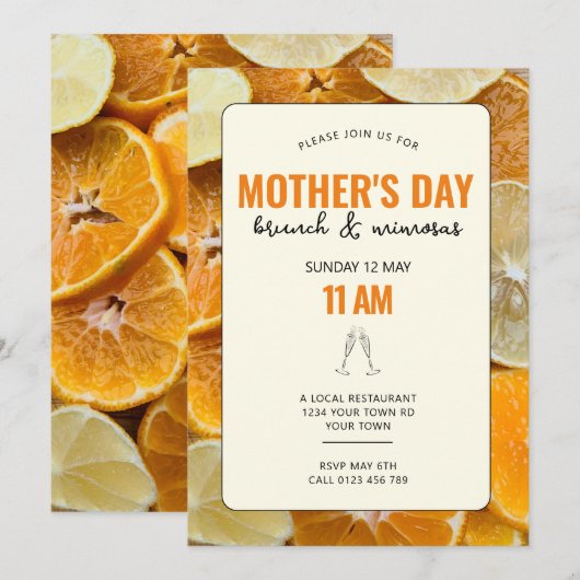 Moederdag Oranje Brunch Uitnodiging (Voorkant / Achterkant)