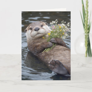 Moederdag Otter Drijvend met Wilde Bloemen Kaart