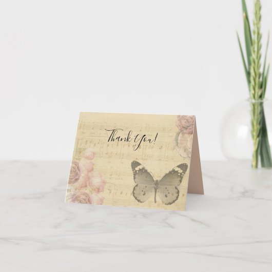 Moederdag Oude Bladmuziek Rozen Vlinder Bedankkaart (Voorkant)