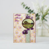 Moederdag - Paars bloemen, zon en landschap Briefkaart (Staand voorkant)