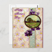 Moederdag - Paars bloemen, zon en landschap Briefkaart (Voorkant / Achterkant)