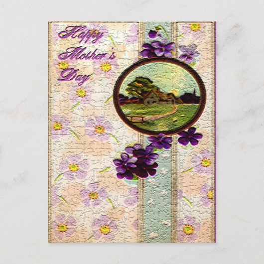 Moederdag - Paars bloemen, zon en landschap Briefkaart (Voorkant)