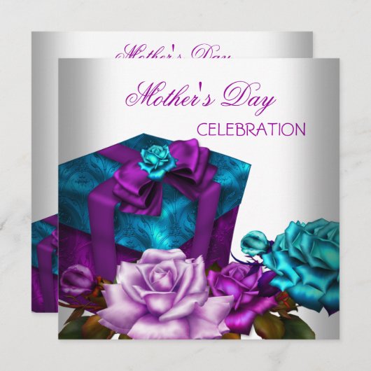 Moederdag Paarse Blauwgroen roze rozen bloemen blo Kaart (Voorkant / Achterkant)