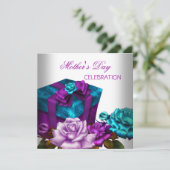 Moederdag Paarse Blauwgroen roze rozen bloemen blo Kaart (Staand voorkant)