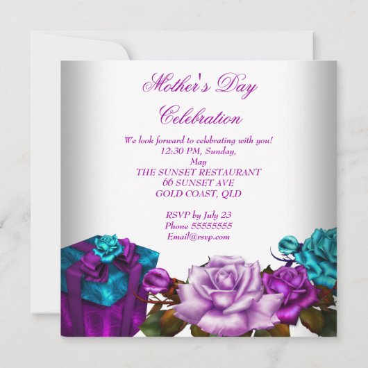 Moederdag Paarse Blauwgroen roze rozen bloemen blo Kaart (Achterkant)