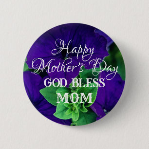 Moederdag Paarse Bloem Foto God Zegen Moeder     Ronde Button 5,7 Cm
