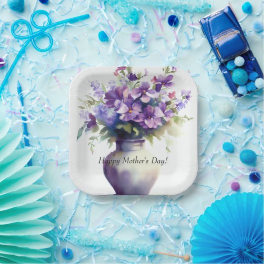 Moederdag Paarse bloemen Bord (Feest)