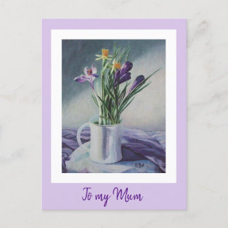 Moederdag paarse bloemen schilderkunst briefkaart