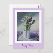 Moederdag paarse  bloemen schilderkunst briefkaart (Voorkant / Achterkant)