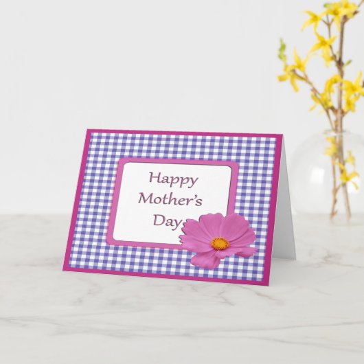Moederdag Paarse ventilator en Gingham Design Kaart (Gele Bloem)