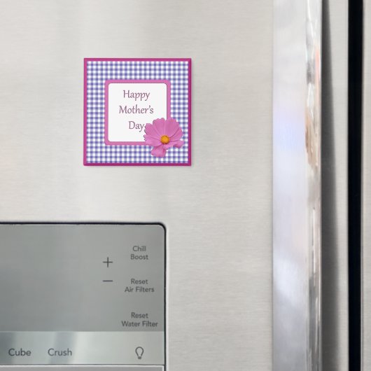 Moederdag Paarse ventilator en Gingham Design Magneet (Insitu (Koelkast))