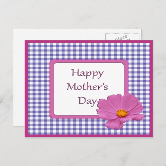 Moederdag Paarse ventilator en gingham-ontwerp Briefkaart (Voorkant / Achterkant)
