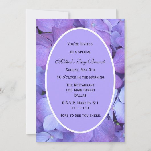 Moederdag Party Invitation Hydrangeas voor Moeder Kaart (Voorkant)
