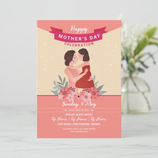 Moederdag Party Uitnodiging Kaart (Staand voorkant)