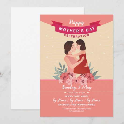 Moederdag Party Uitnodiging Kaart (Voorkant / Achterkant)