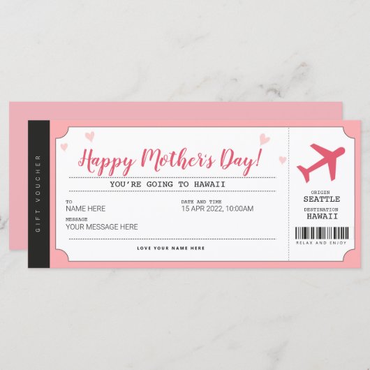 Moederdag: Passagierskaart (Voorkant / Achterkant)