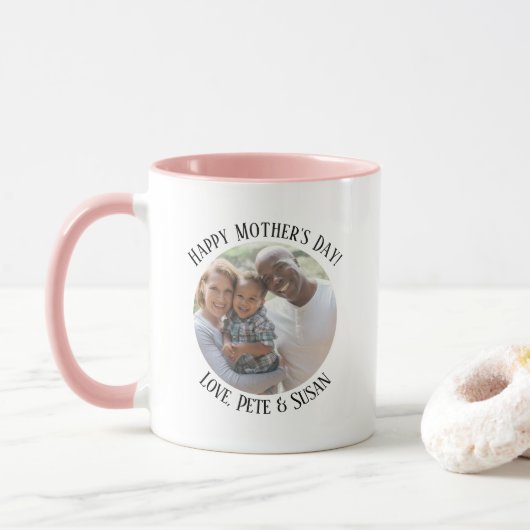 Moederdag Pastel Roze & Witte Gezinsfoto Mok (Met donut)