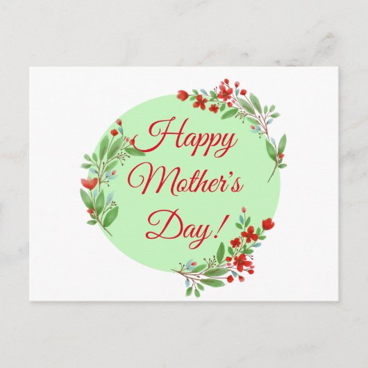 Moederdag Patroon Rode bloemen waterverf groen Briefkaart (Voorkant)