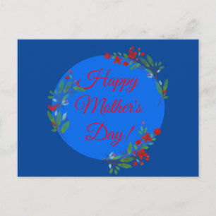 Moederdag Patroon Rode waterverf Blauw Briefkaart