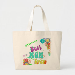 Moederdag Personal Floral Retro Beste mama ooit Grote Tote Bag