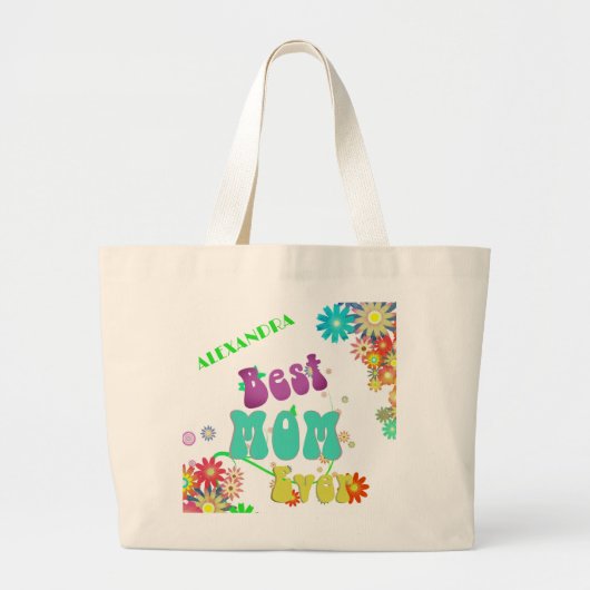 Moederdag Personal Floral Retro Beste mama ooit Grote Tote Bag (Voorkant)