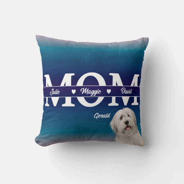 Moederdag Persoonlijke drie namen plus hond Kussen (Voorkant)