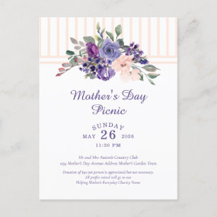 Moederdag Picknick Bloemen Waterverf Paarse Uitnodiging Briefkaart