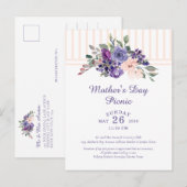 Moederdag Picknick Bloemen Waterverf Paarse Uitnodiging Briefkaart (Voorkant / Achterkant)