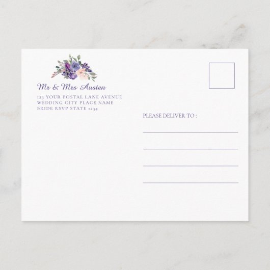 Moederdag Picknick Bloemen Waterverf Paarse Uitnodiging Briefkaart (Achterkant)