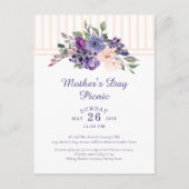 Moederdag Picknick Bloemen Waterverf Paarse Uitnodiging Briefkaart (Voorkant)
