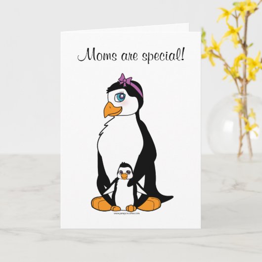 Moederdag Pinguïn en kaart (Gele Bloem)