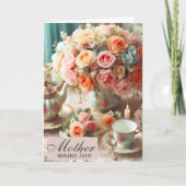 Moederdag Pink Rose Teacup Kaart (Voorkant)