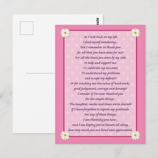 Moederdag Poem Briefkaart (Voorkant / Achterkant)