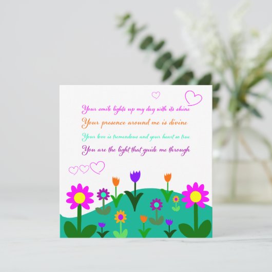 Moederdag poëzie en bloeiende heuvel kaart (Staand voorkant)